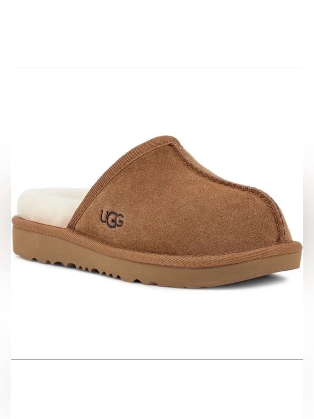 UGG Keegan Chestnut Suede Shearling Slide Slippers Kids 10M Cozy House Shoes